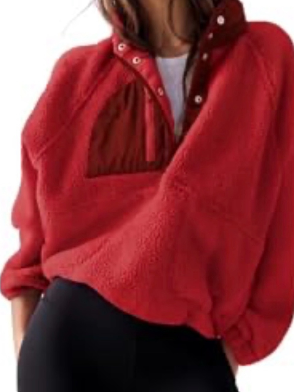 Women's Red Sherpa Pullover Jacket - Casual Cozy Layer